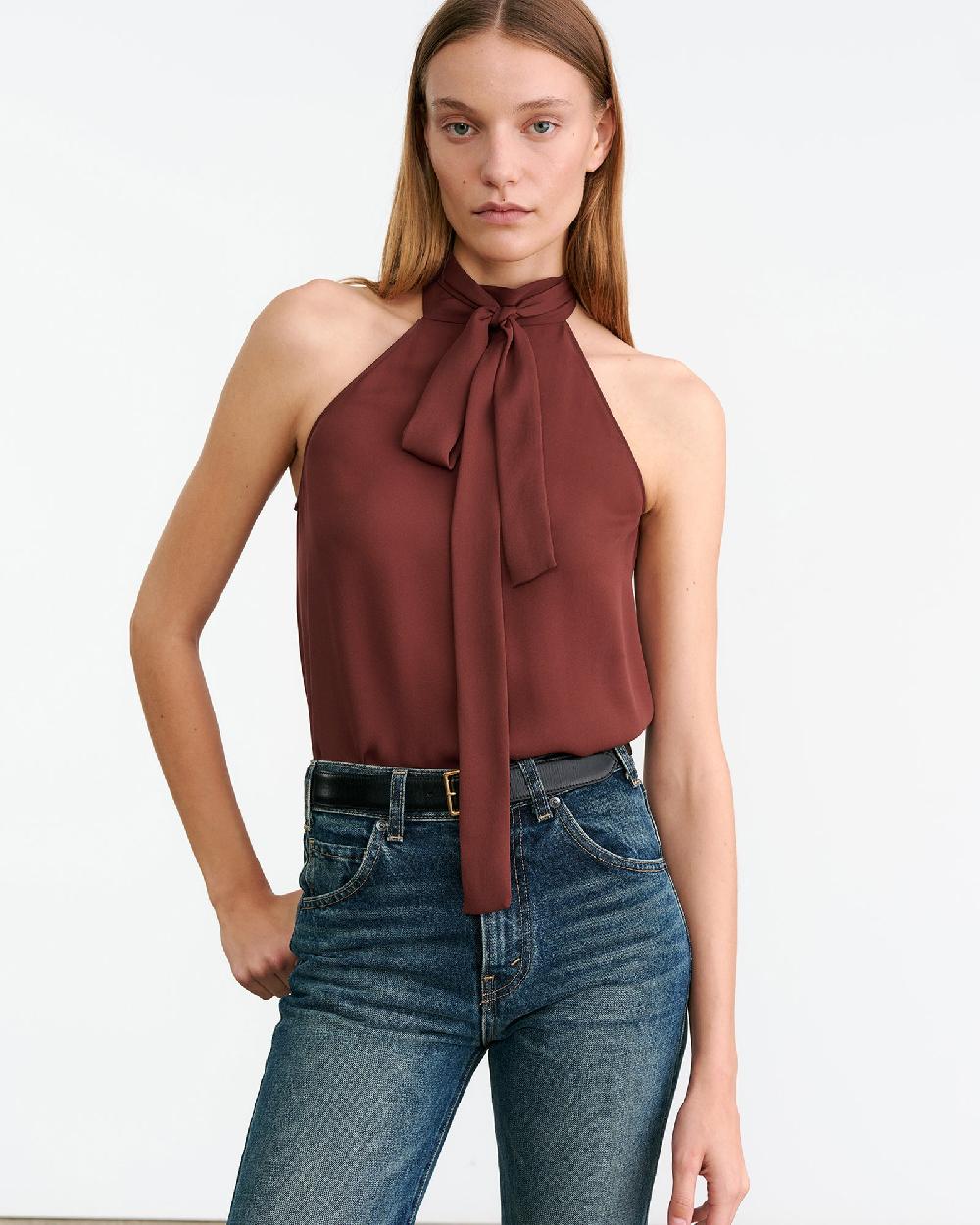 Nili Lotan ALLA HALTERNECK TOP CHOCOLATE BROWN