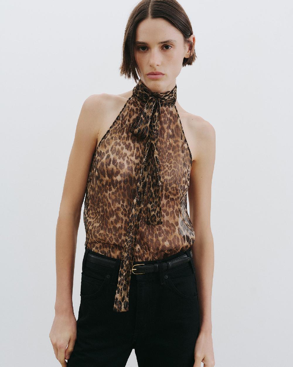 Nili Lotan ALLA SILK HALTERNECK TOP LUREX LEOPARD