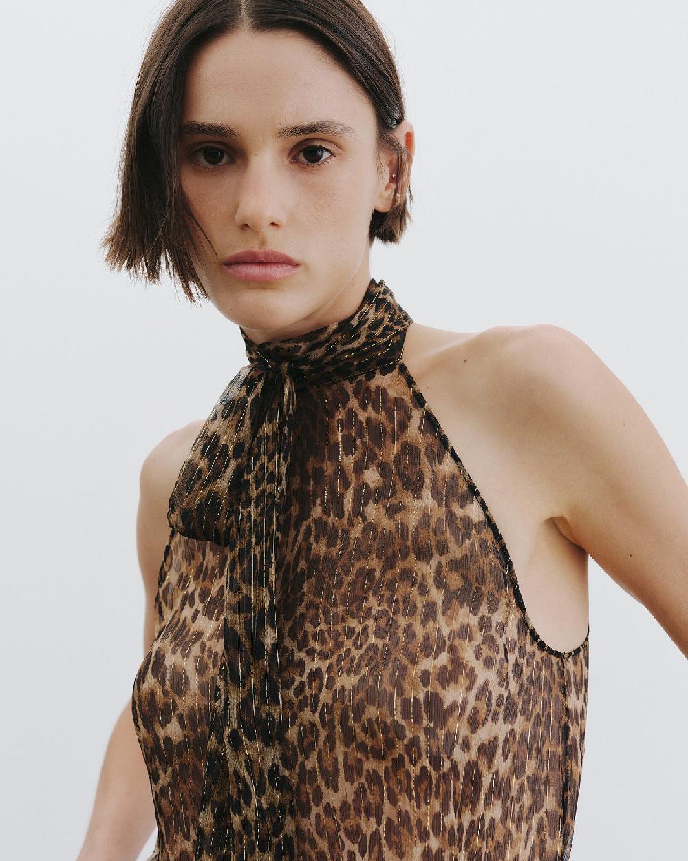 Nili Lotan ALLA SILK HALTERNECK TOP LUREX LEOPARD