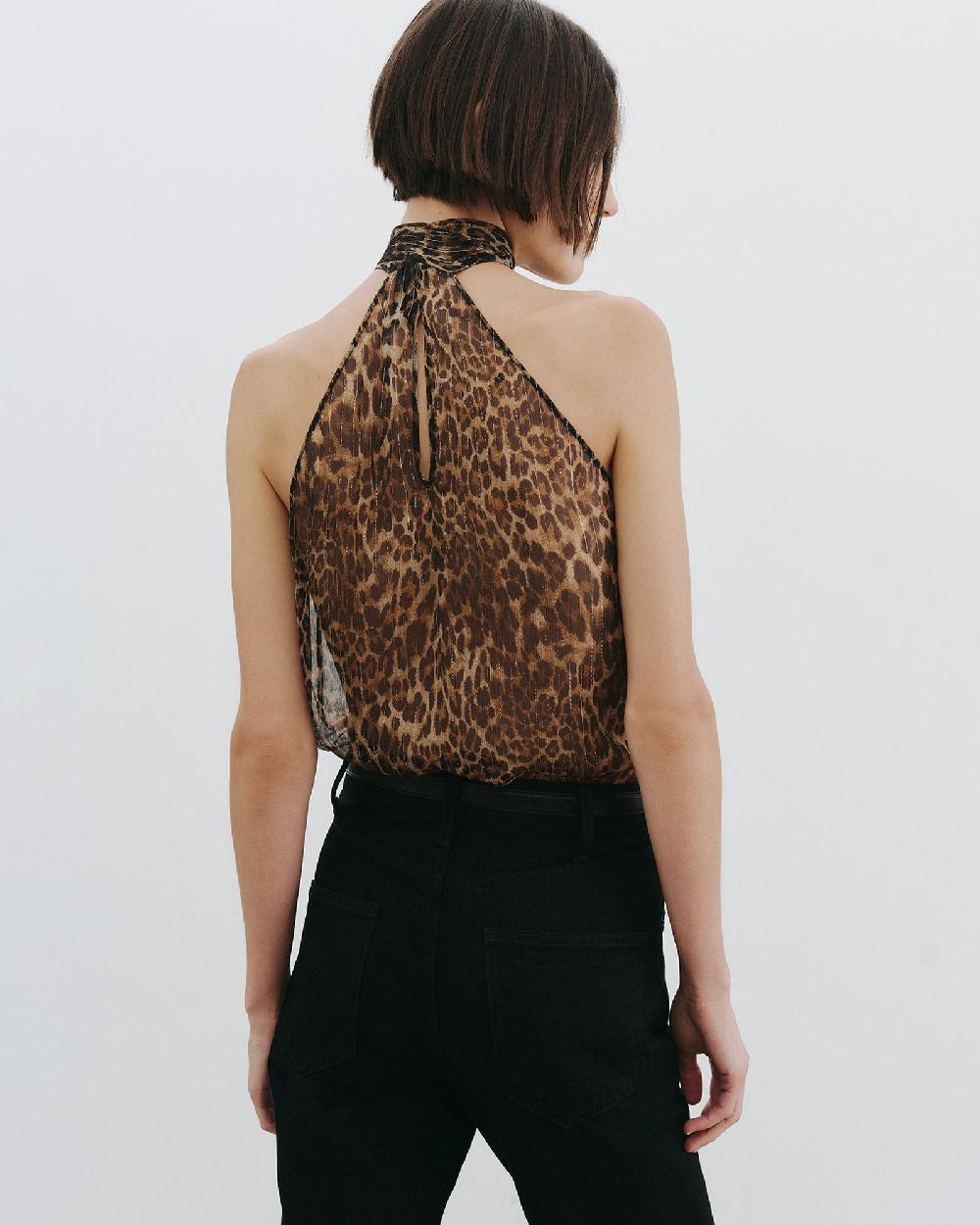 Nili Lotan ALLA SILK HALTERNECK TOP LUREX LEOPARD