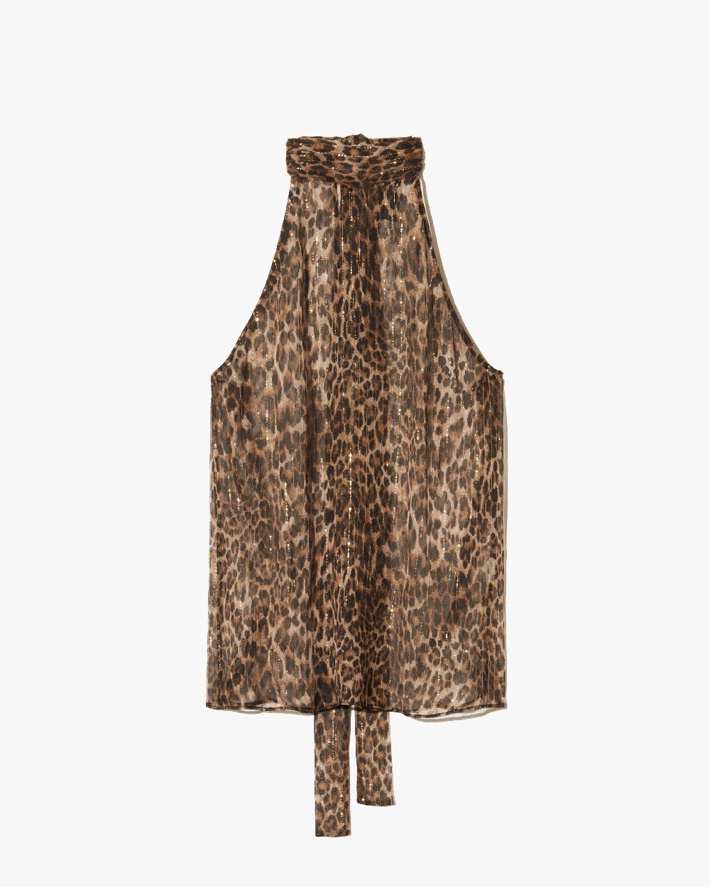 nili lotan ALLA SILK HALTERNECK TOP LUREX LEOPARD