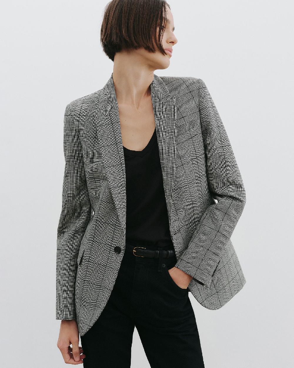 Nili Lotan ANABEL TAILORED WOOL BLAZER BLACK PLAID