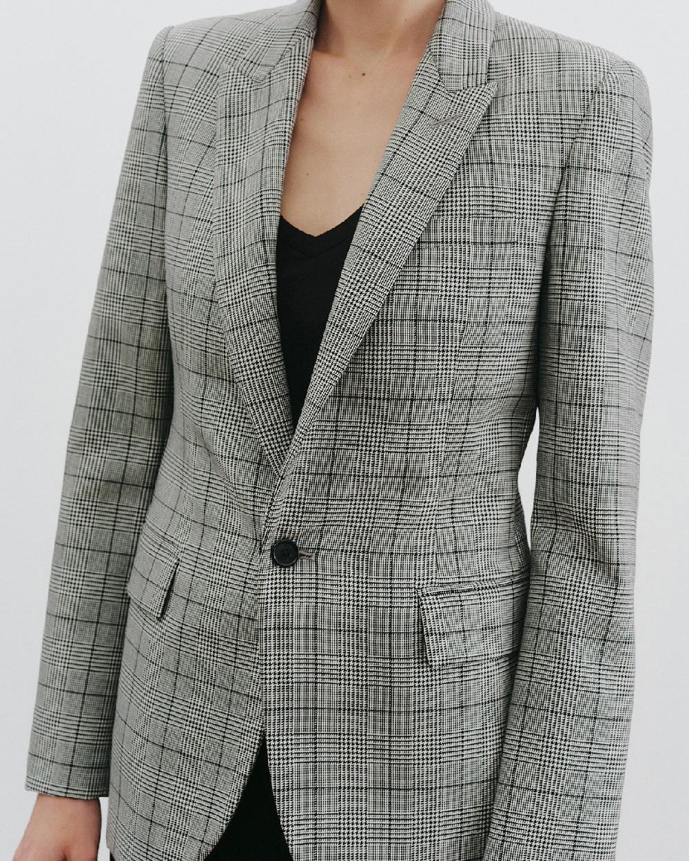 Nili Lotan ANABEL TAILORED WOOL BLAZER BLACK PLAID