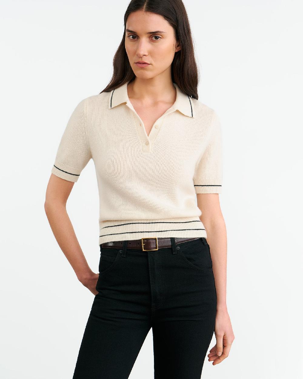 Nili Lotan CARLINE CASHMERE POLO IVORY/BLACK