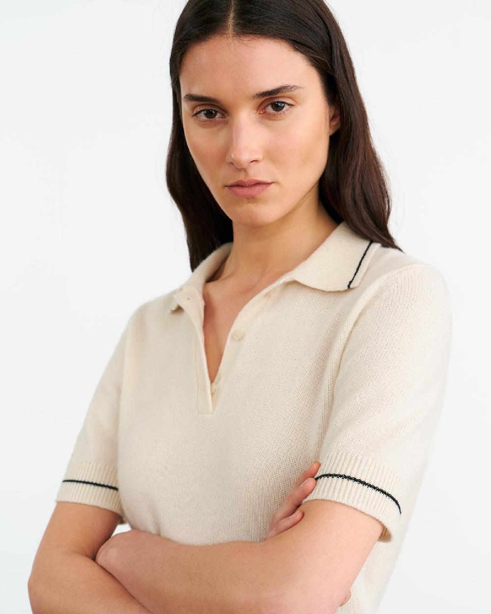 Nili Lotan CARLINE CASHMERE POLO IVORY/BLACK