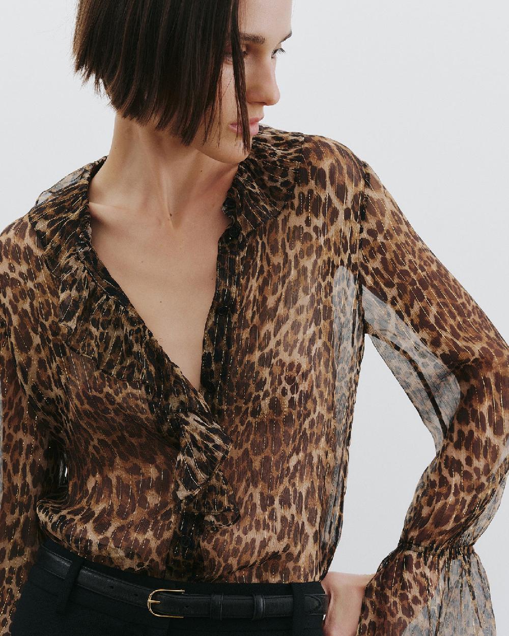 Nili Lotan CECILY SILK SHIRT LUREX LEOPARD
