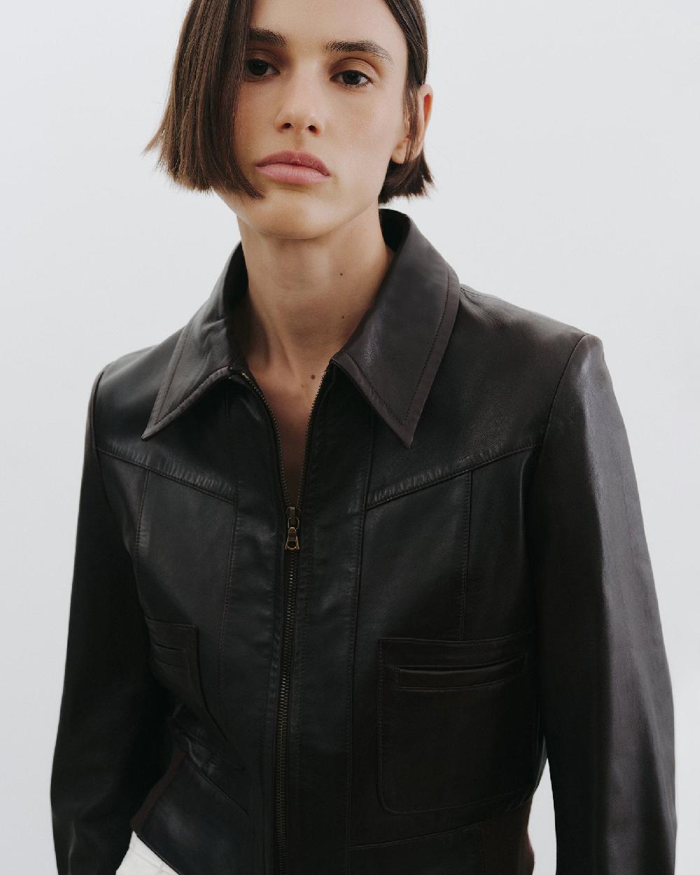 Nili Lotan CHARLY LEATHER JACKET ESPRESSO