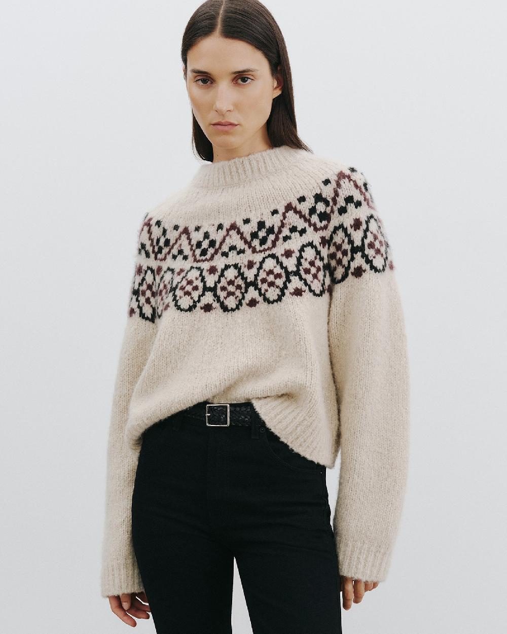 Nili Lotan CHRISSY CASHMERE SWEATER BLACK FAIRISLE