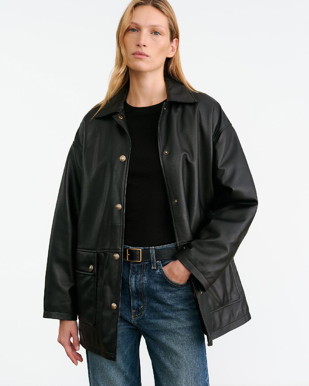 Nili Lotan CORDEL LEATHER COAT BLACK