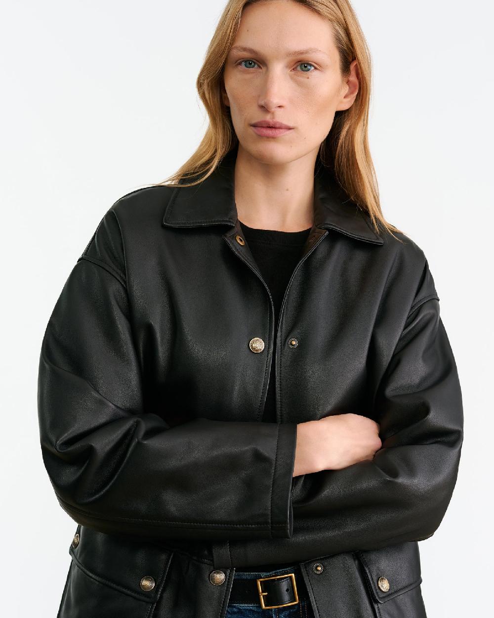 Nili Lotan CORDEL LEATHER COAT BLACK