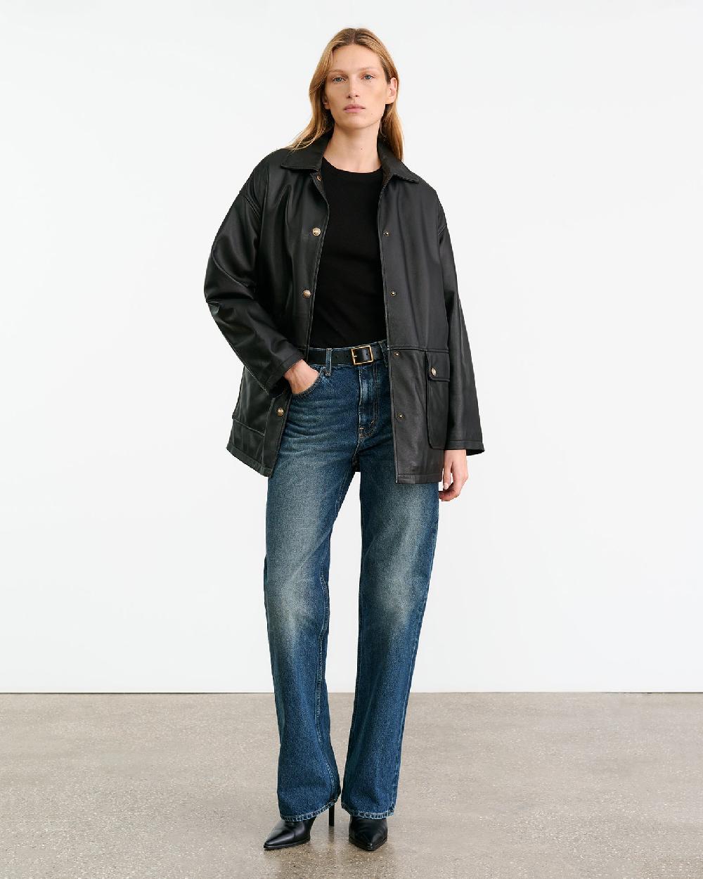 Nili Lotan CORDEL LEATHER COAT BLACK