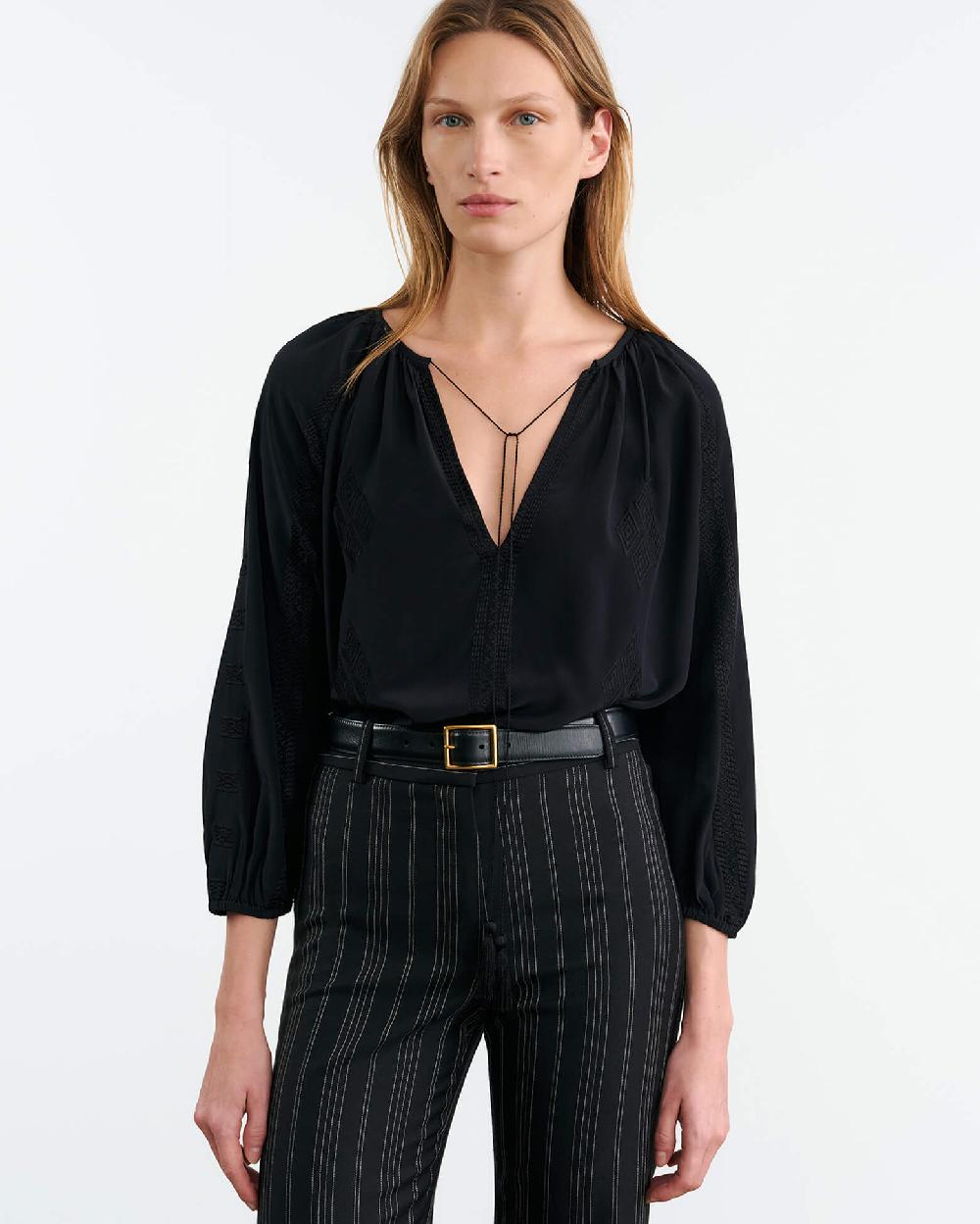Nili Lotan CRISTO SILK BLOUSE BLACK