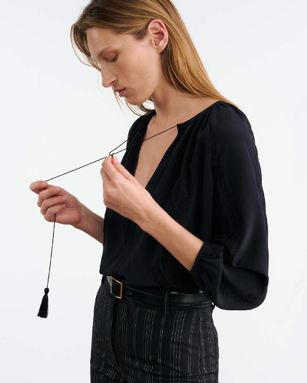 Nili Lotan CRISTO SILK BLOUSE BLACK