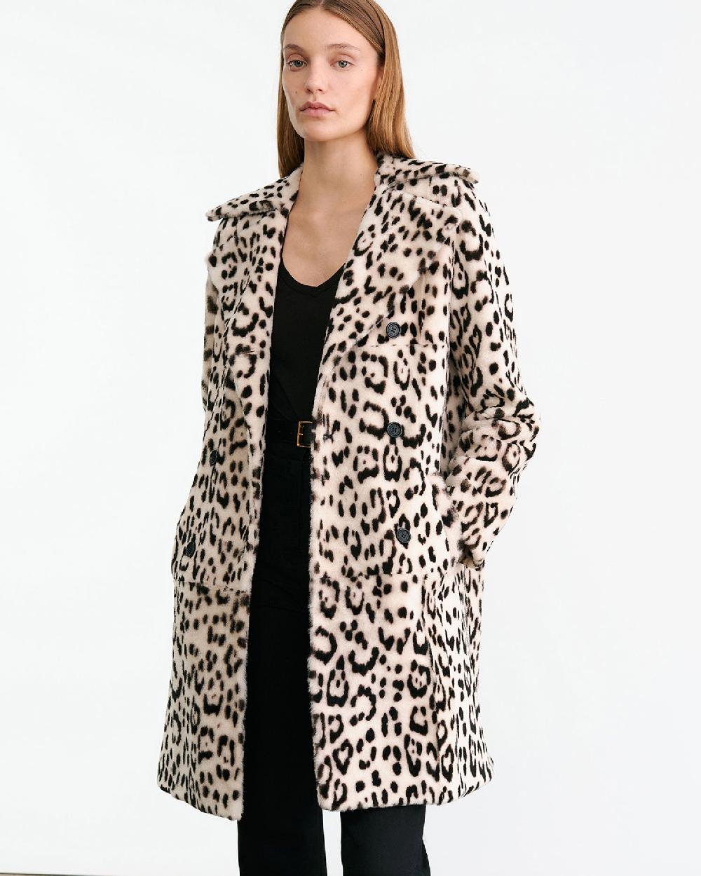 Nili Lotan CRYSTAL SHEARLING COAT SNOW LEOPARD