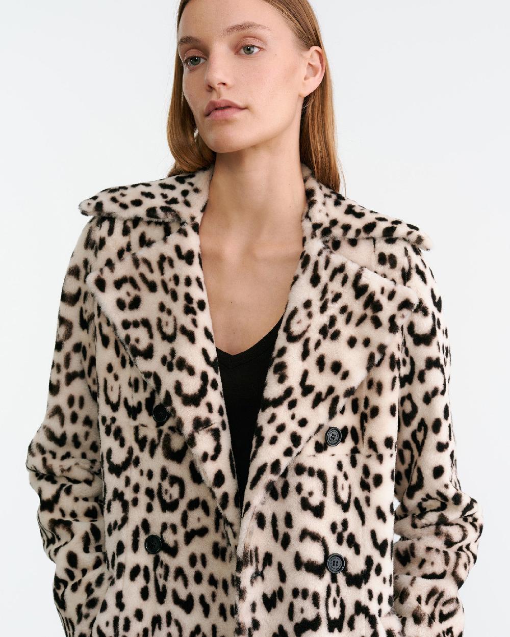 Nili Lotan CRYSTAL SHEARLING COAT SNOW LEOPARD