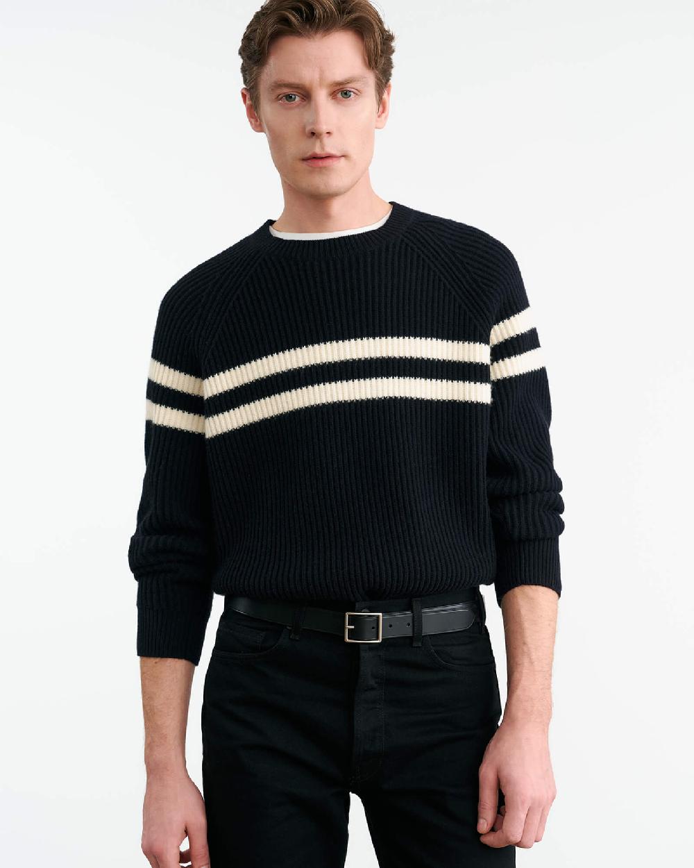 Nili Lotan DARIUS SWEATER DARK NAVY/IVORY