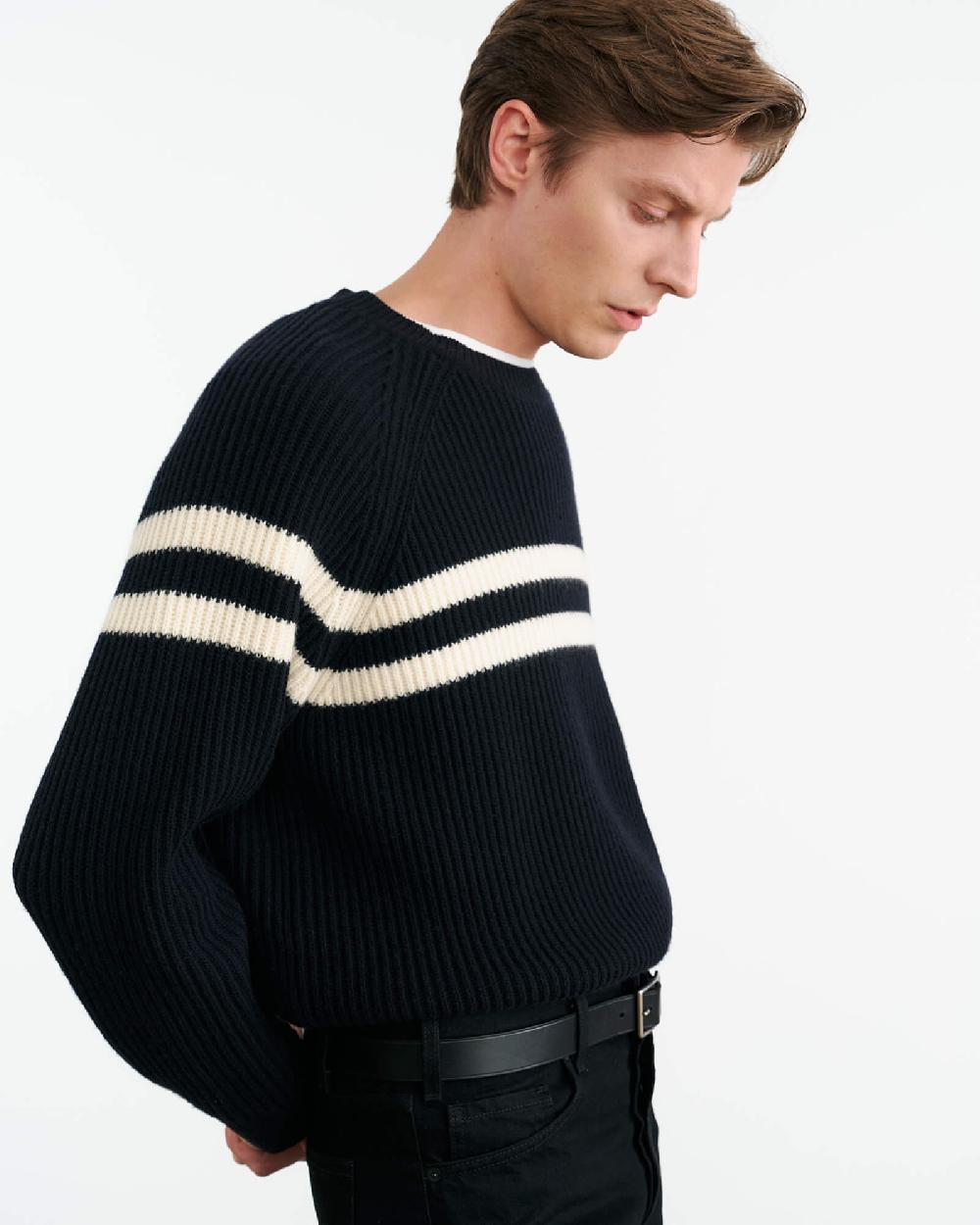Nili Lotan DARIUS SWEATER DARK NAVY/IVORY