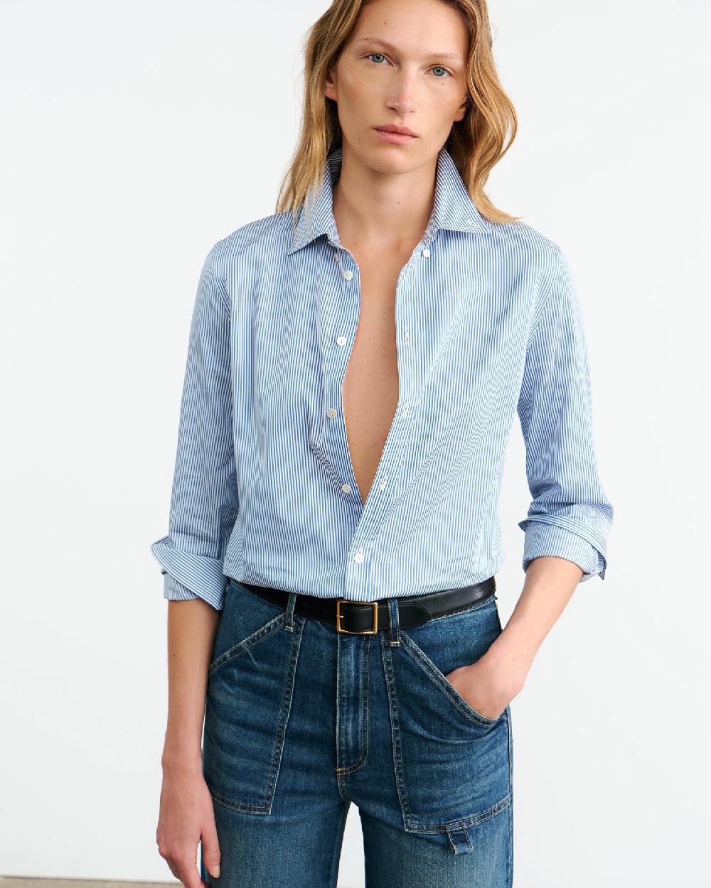 Nili Lotan DYLLAN SHIRT IVORY/BLUE STRIPES