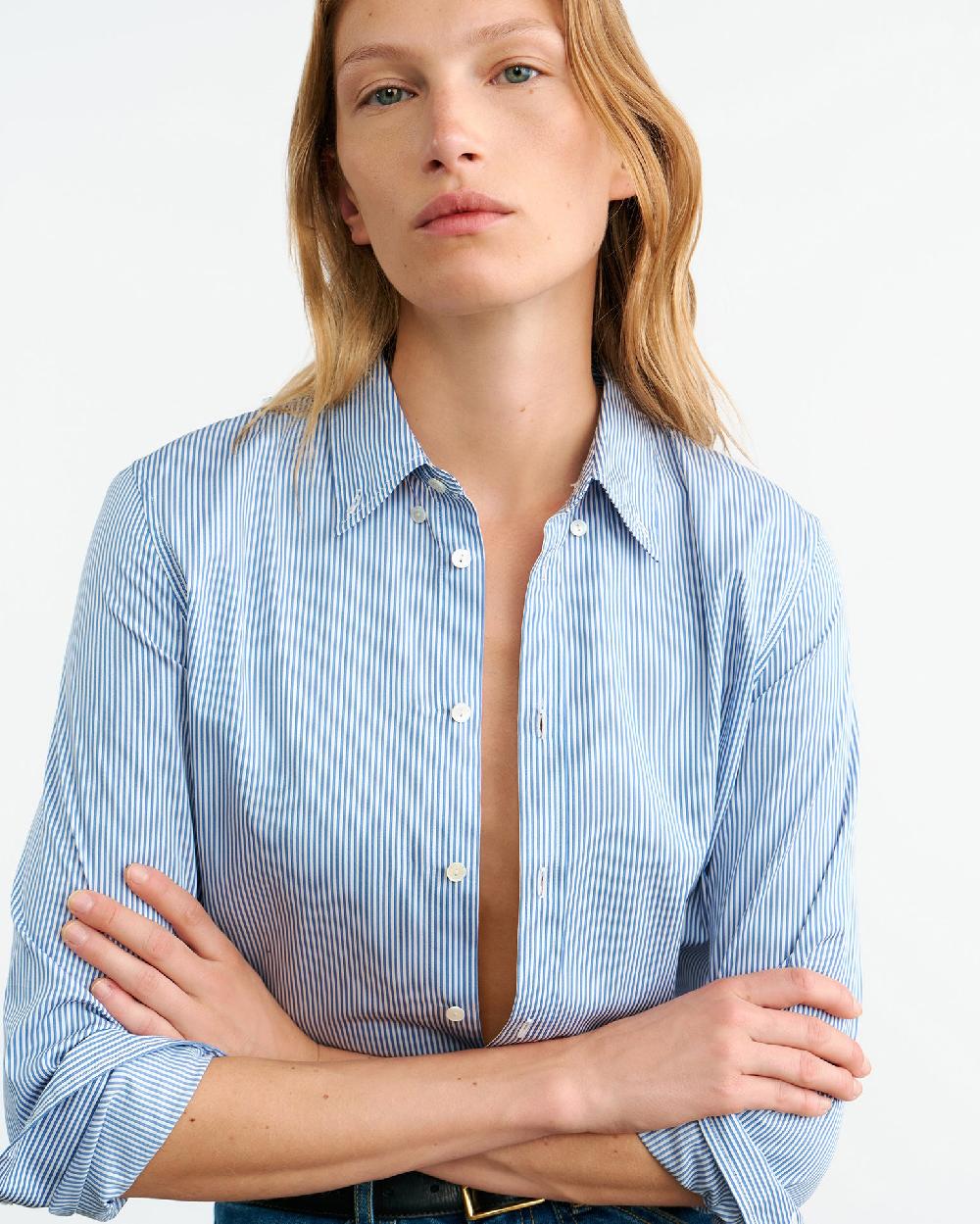 Nili Lotan DYLLAN SHIRT IVORY/BLUE STRIPES