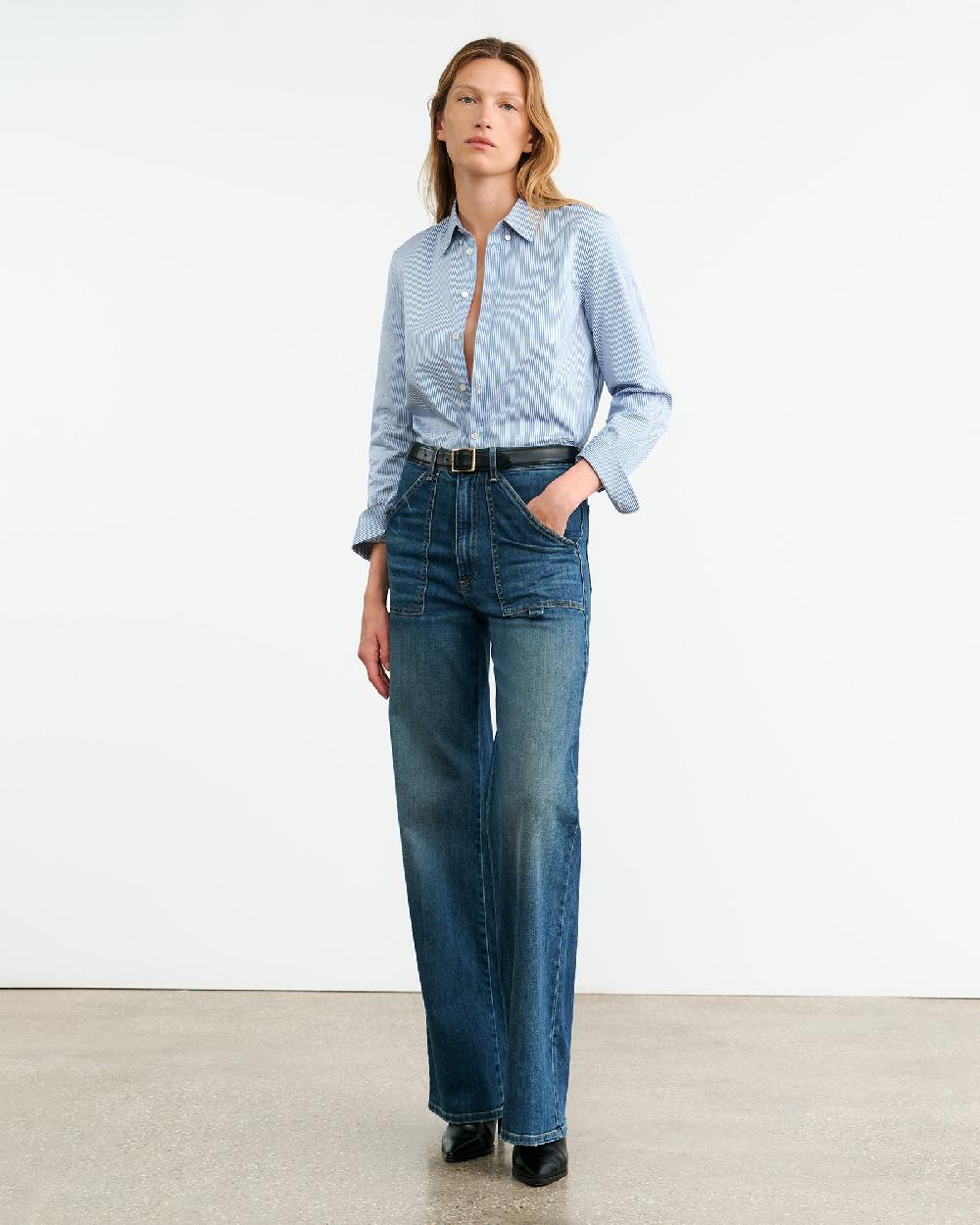 Nili Lotan DYLLAN SHIRT IVORY/BLUE STRIPES