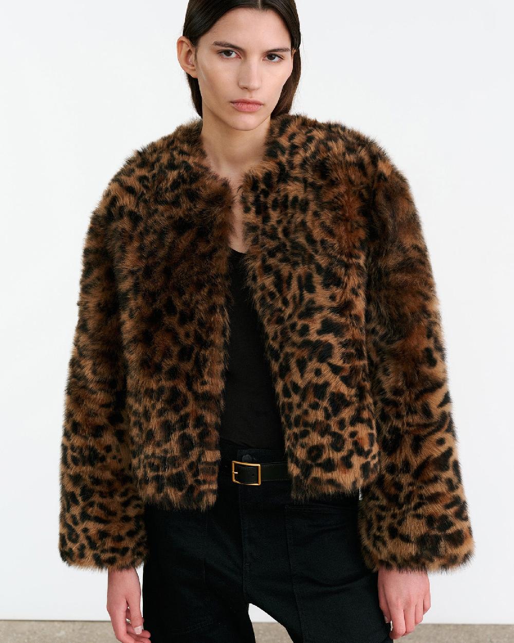 Nili Lotan ELAN SHEARLING JACKET CAMEL LEOPARD