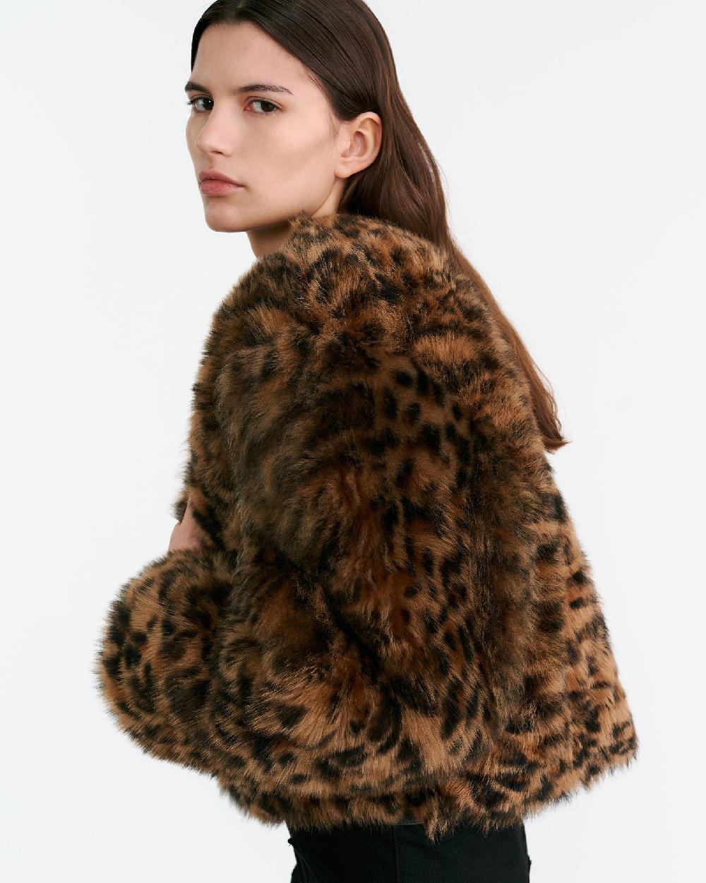 Nili Lotan ELAN SHEARLING JACKET CAMEL LEOPARD
