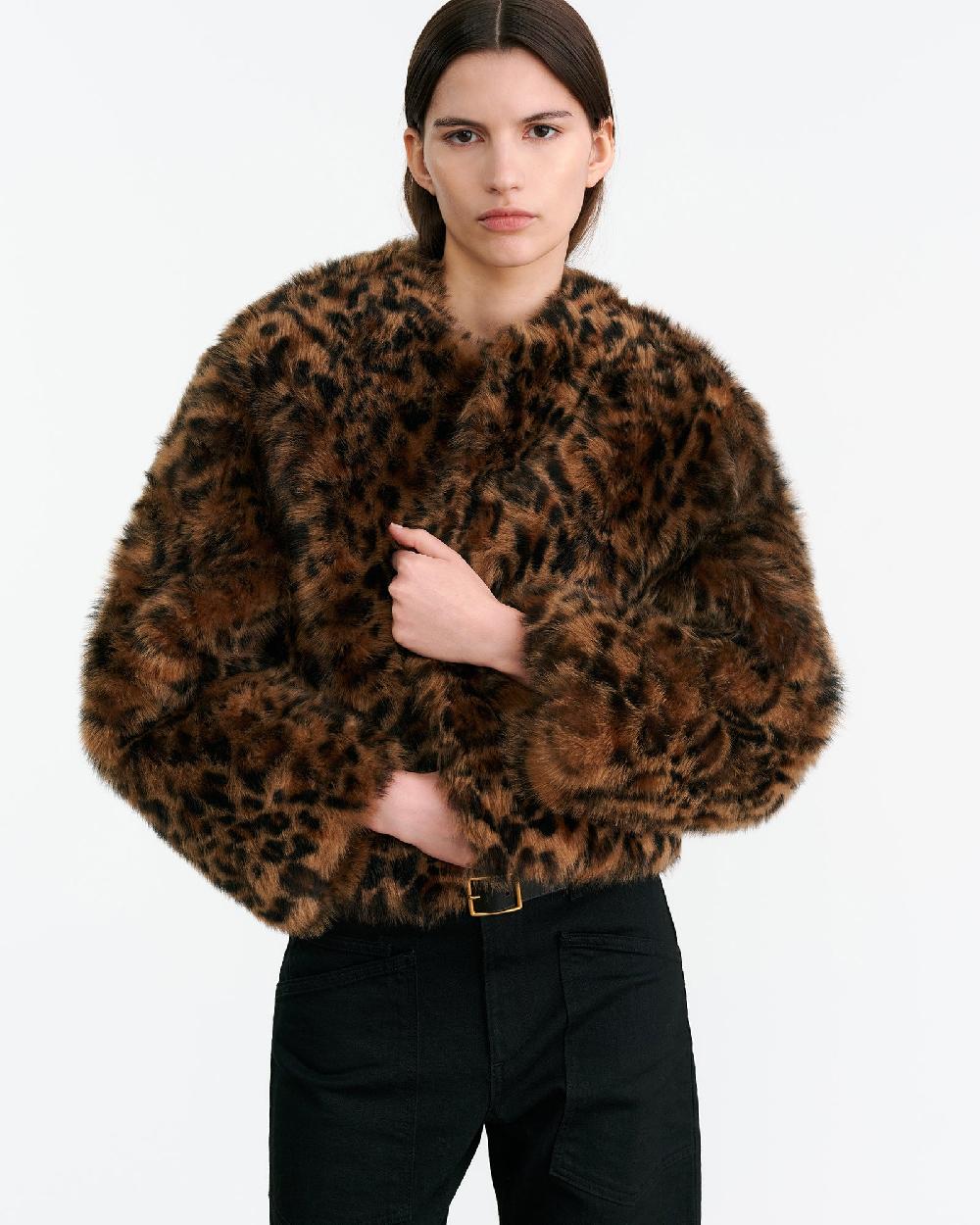 Nili Lotan ELAN SHEARLING JACKET CAMEL LEOPARD