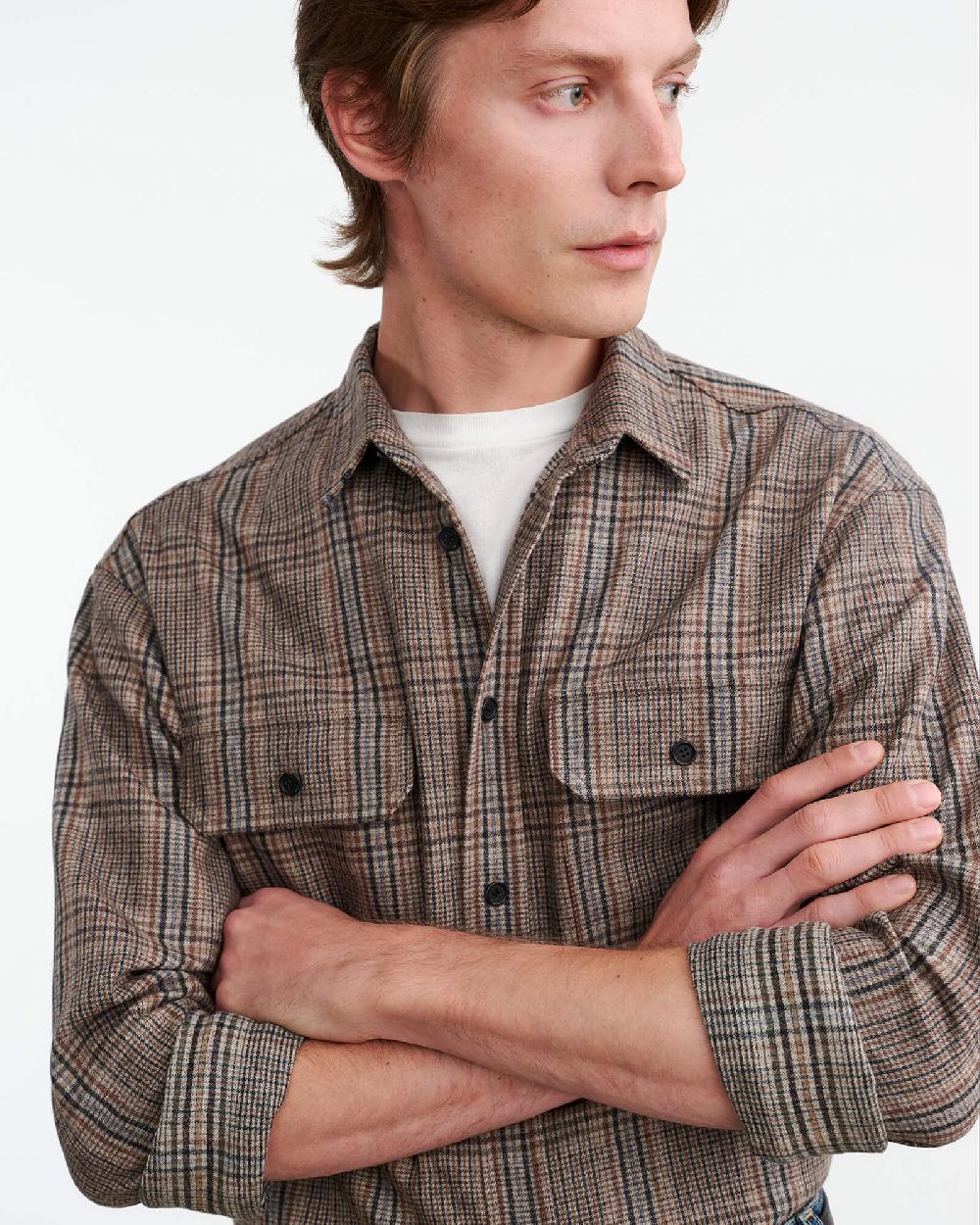 Nili Lotan EVANDER SHIRT SAND PLAID