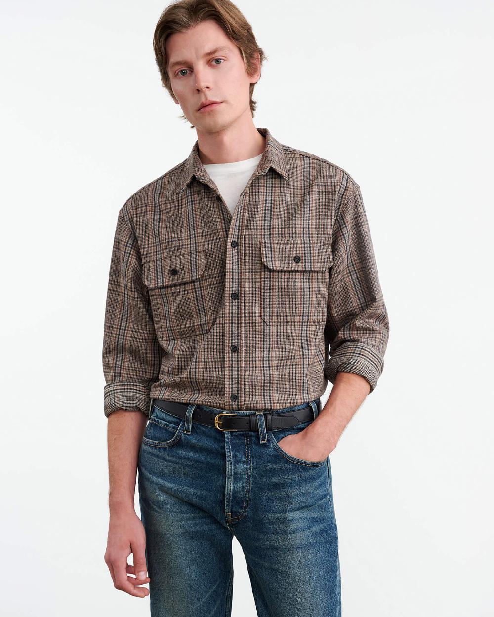 nili lotan EVANDER SHIRT SAND PLAID
