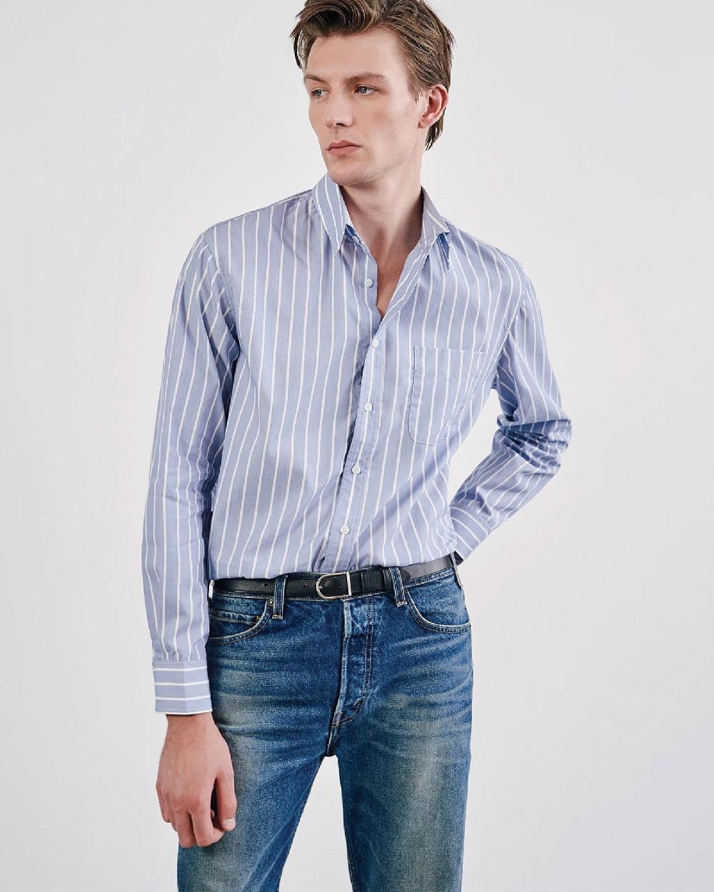 Nili Lotan FINN SHIRT LGR STRIPES SKY/WHITE