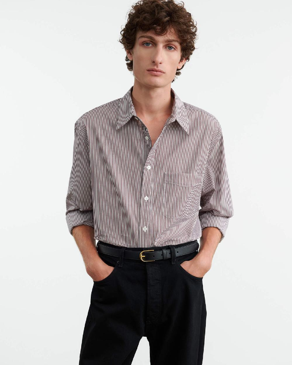 Nili Lotan FINN SHIRT MINI BROWN STRIPE