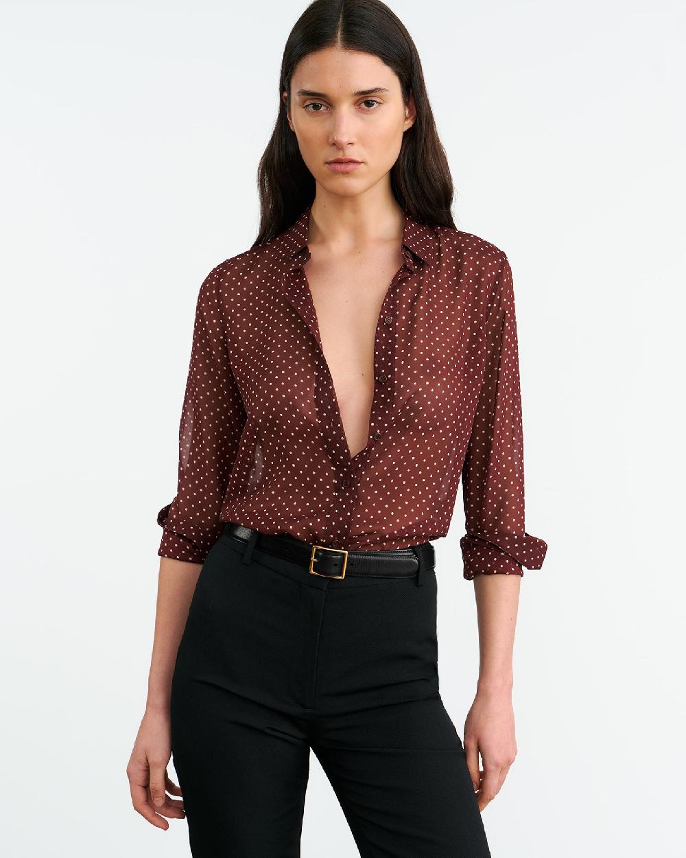 Nili Lotan GAIA SILK SHIRT BORDEAUX/CREAM DOTS