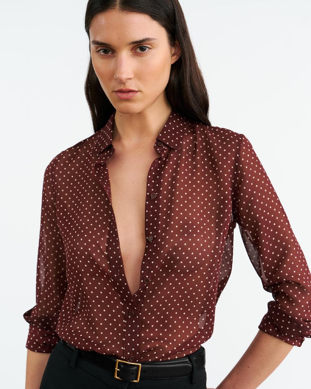 Nili Lotan GAIA SILK SHIRT BORDEAUX/CREAM DOTS