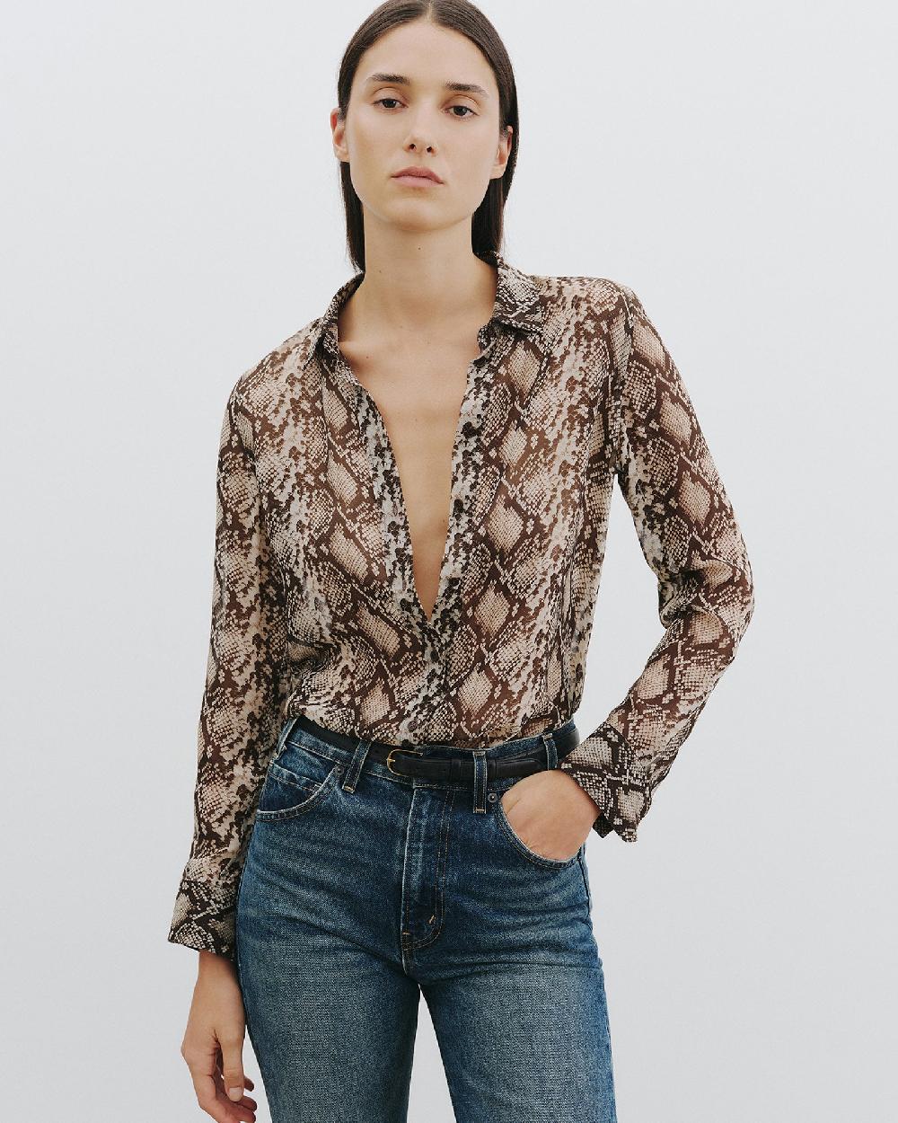 Nili Lotan GAIA SILK SHIRT STONE/BROWN SNAKE PRINT