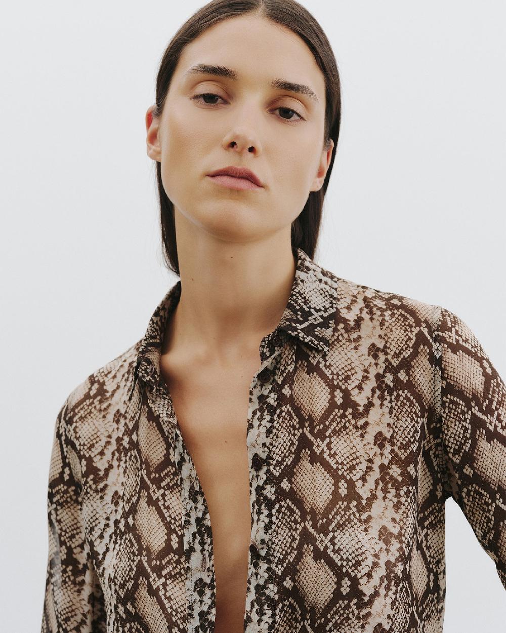 Nili Lotan GAIA SILK SHIRT STONE/BROWN SNAKE PRINT