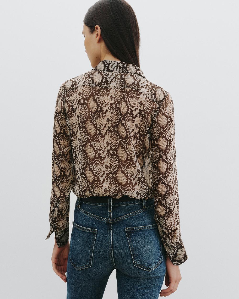 Nili Lotan GAIA SILK SHIRT STONE/BROWN SNAKE PRINT