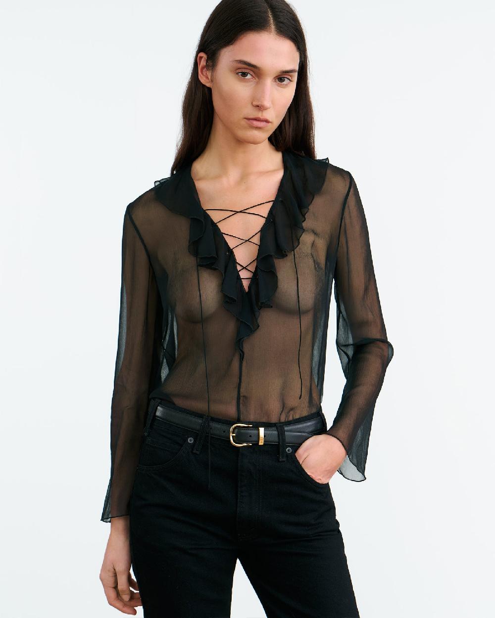 Nili Lotan GISELLA SILK BLOUSE BLACK