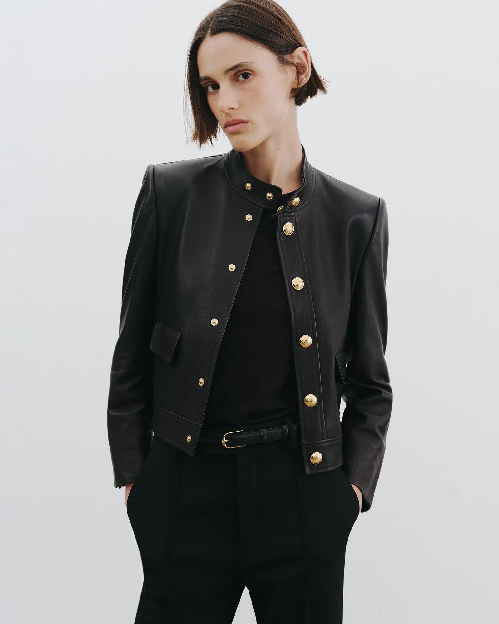 Nili Lotan HADLEY LEATHER CROPPED JACKET BLACK