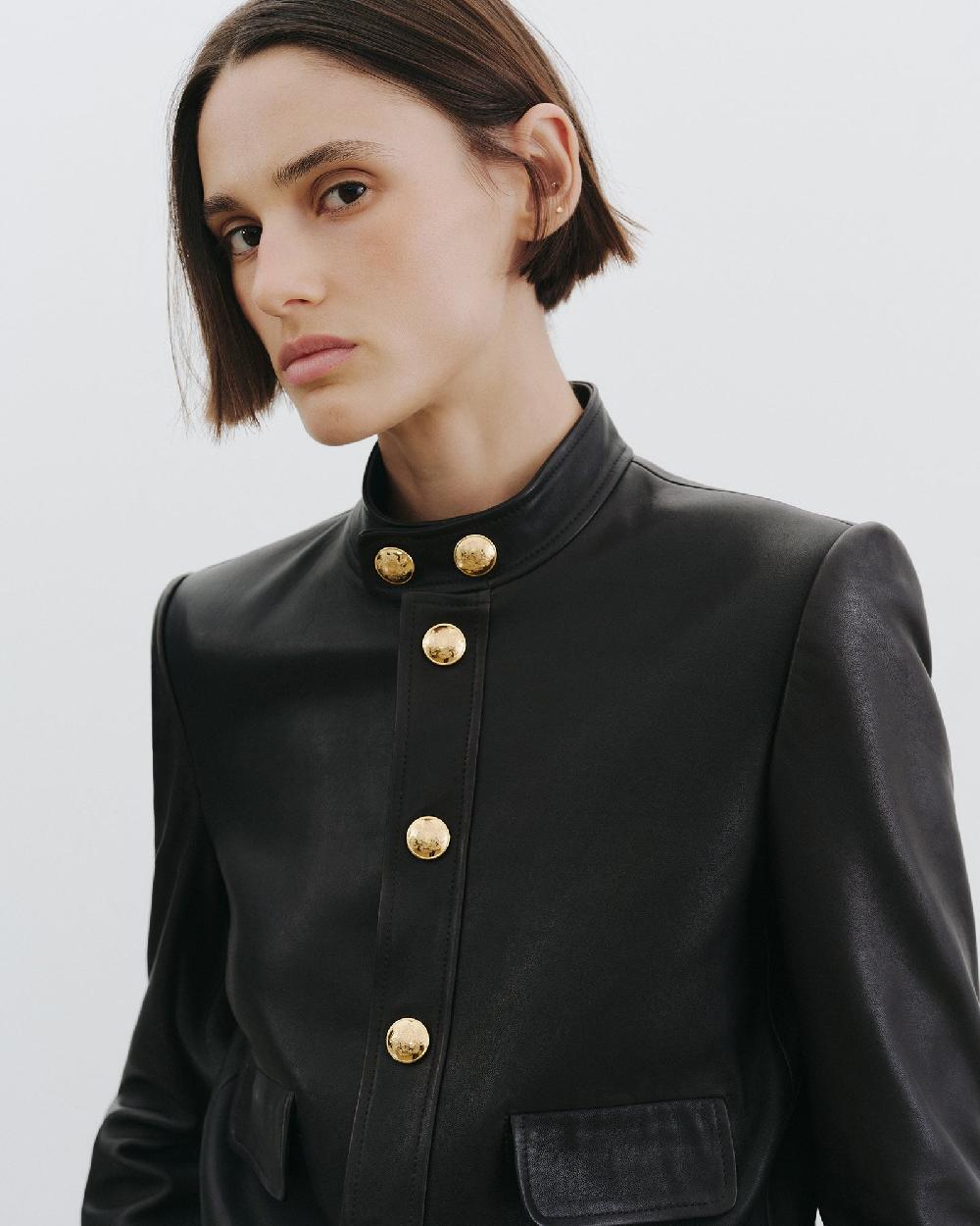 Nili Lotan HADLEY LEATHER CROPPED JACKET BLACK