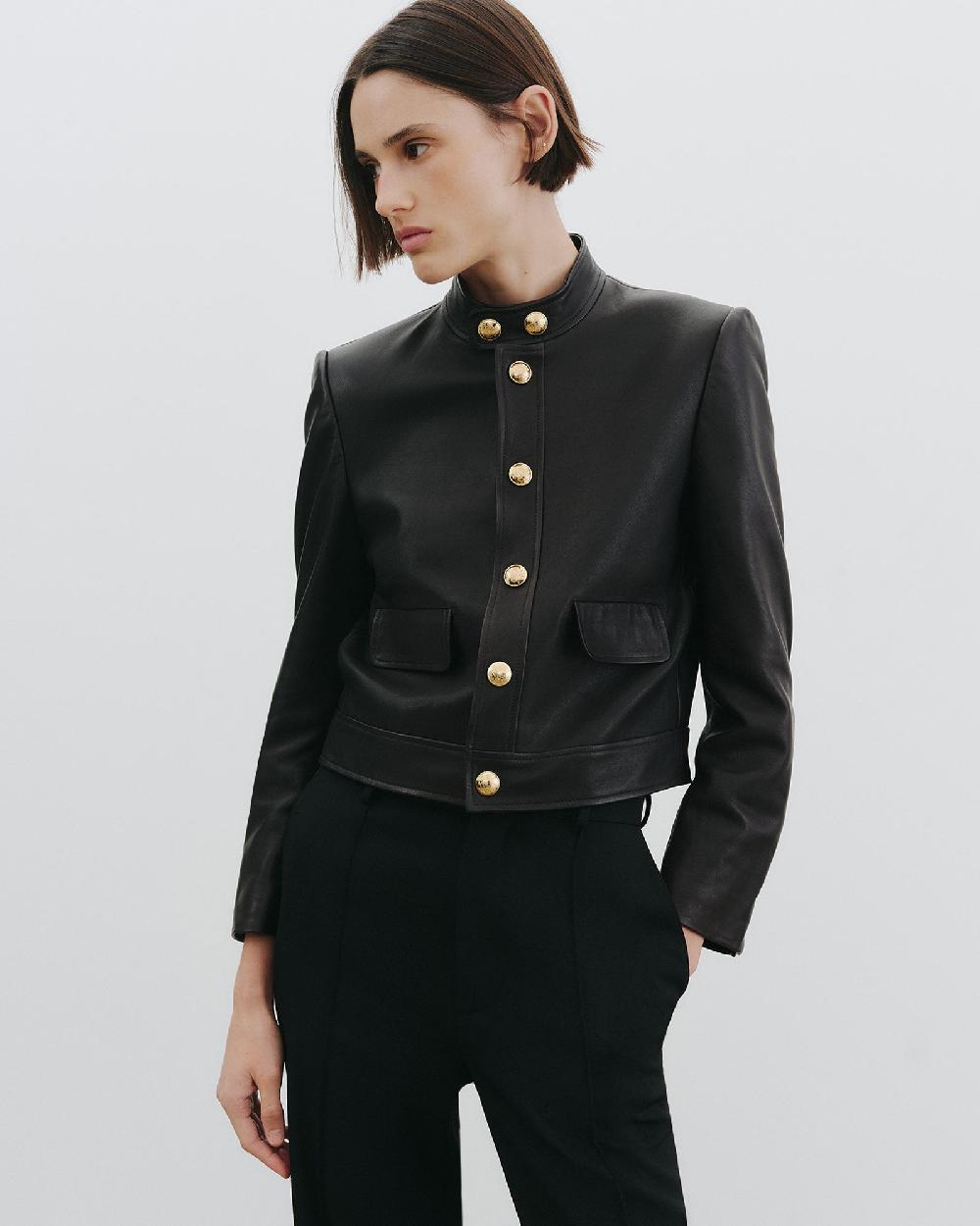 Nili Lotan HADLEY LEATHER CROPPED JACKET BLACK