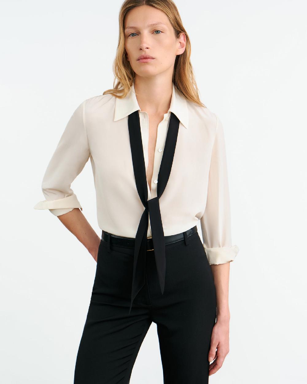 Nili Lotan HANFORD SILK SHIRT IVORY/BLACK