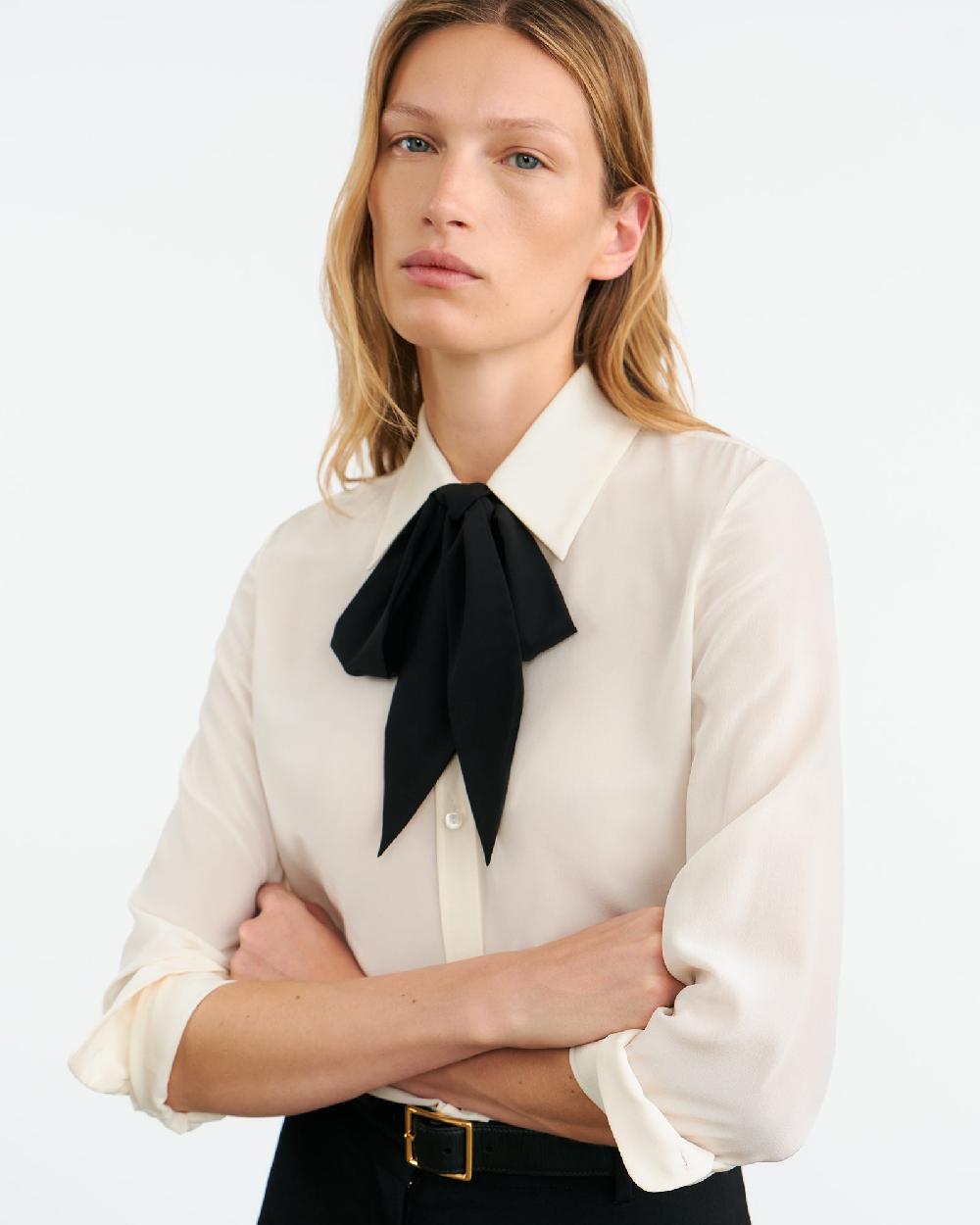 Nili Lotan HANFORD SILK SHIRT IVORY/BLACK