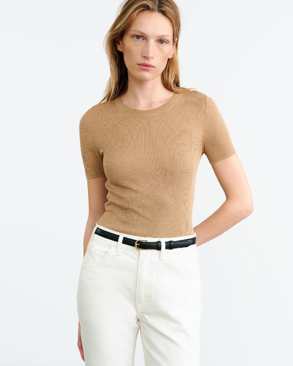Nili Lotan HETTIE SILK KNIT TEE STONE