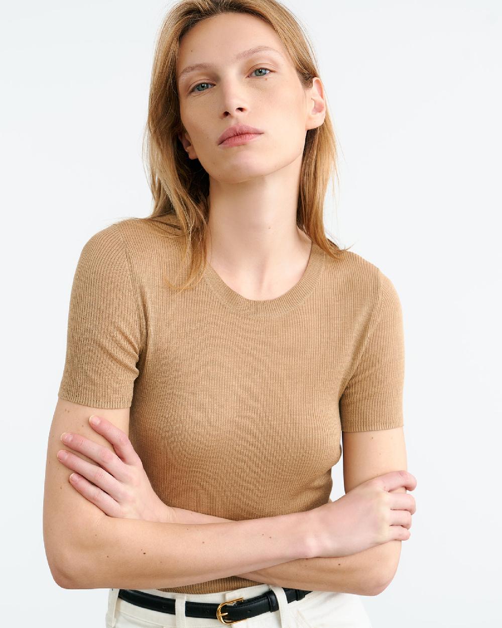 Nili Lotan HETTIE SILK KNIT TEE STONE