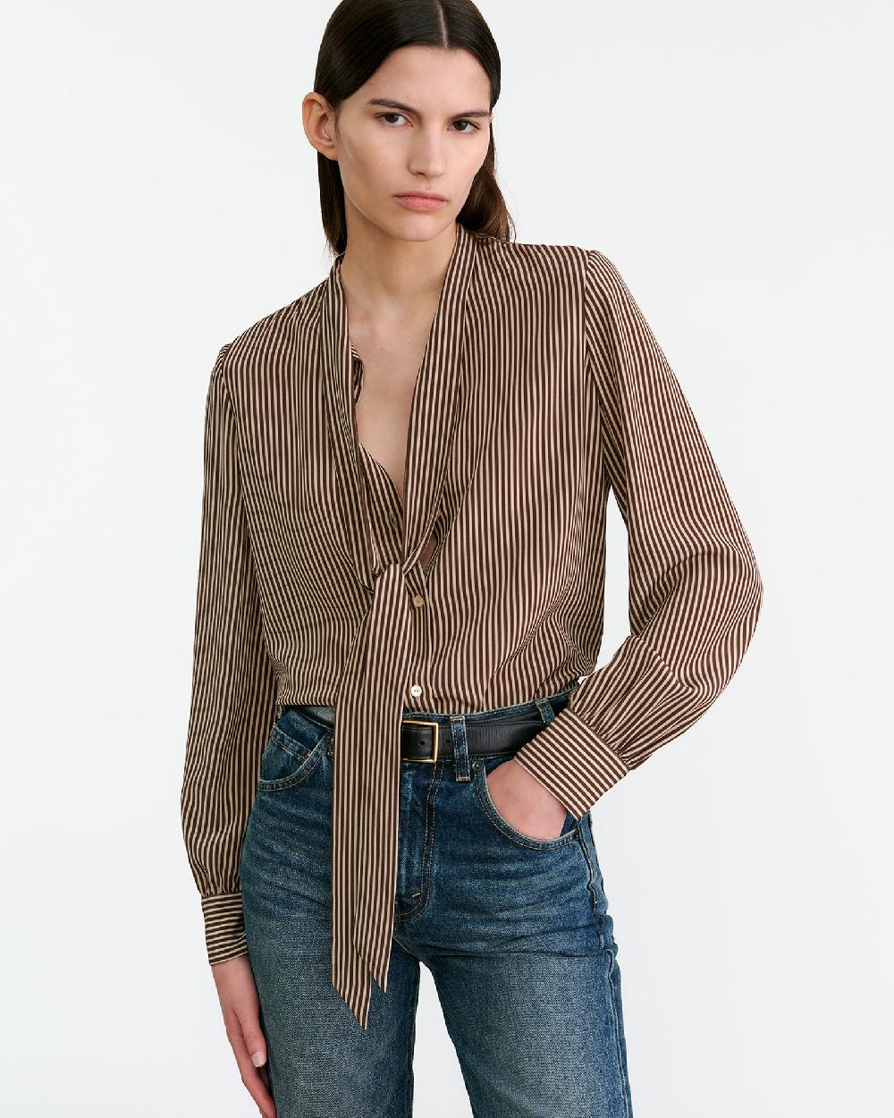 Nili Lotan IRINA SILK BLOUSE CHOCOLATE STRIPES
