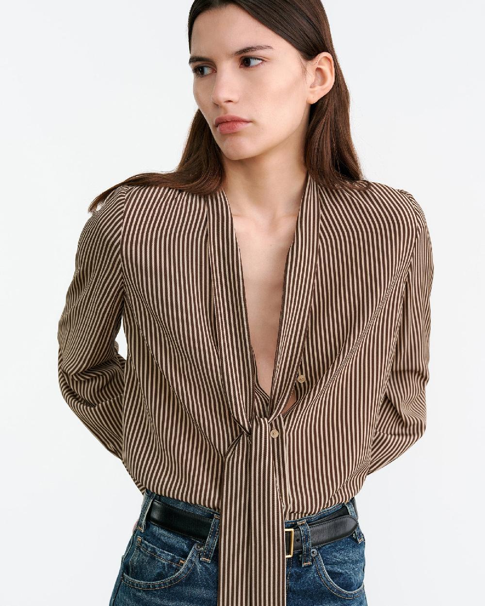 Nili Lotan IRINA SILK BLOUSE CHOCOLATE STRIPES