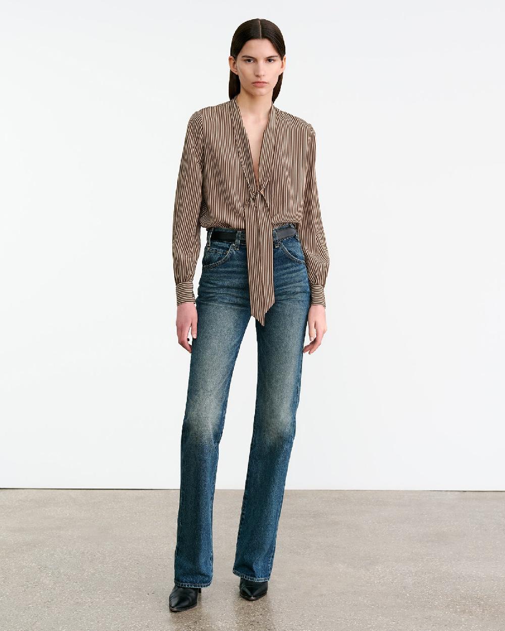 Nili Lotan IRINA SILK BLOUSE CHOCOLATE STRIPES