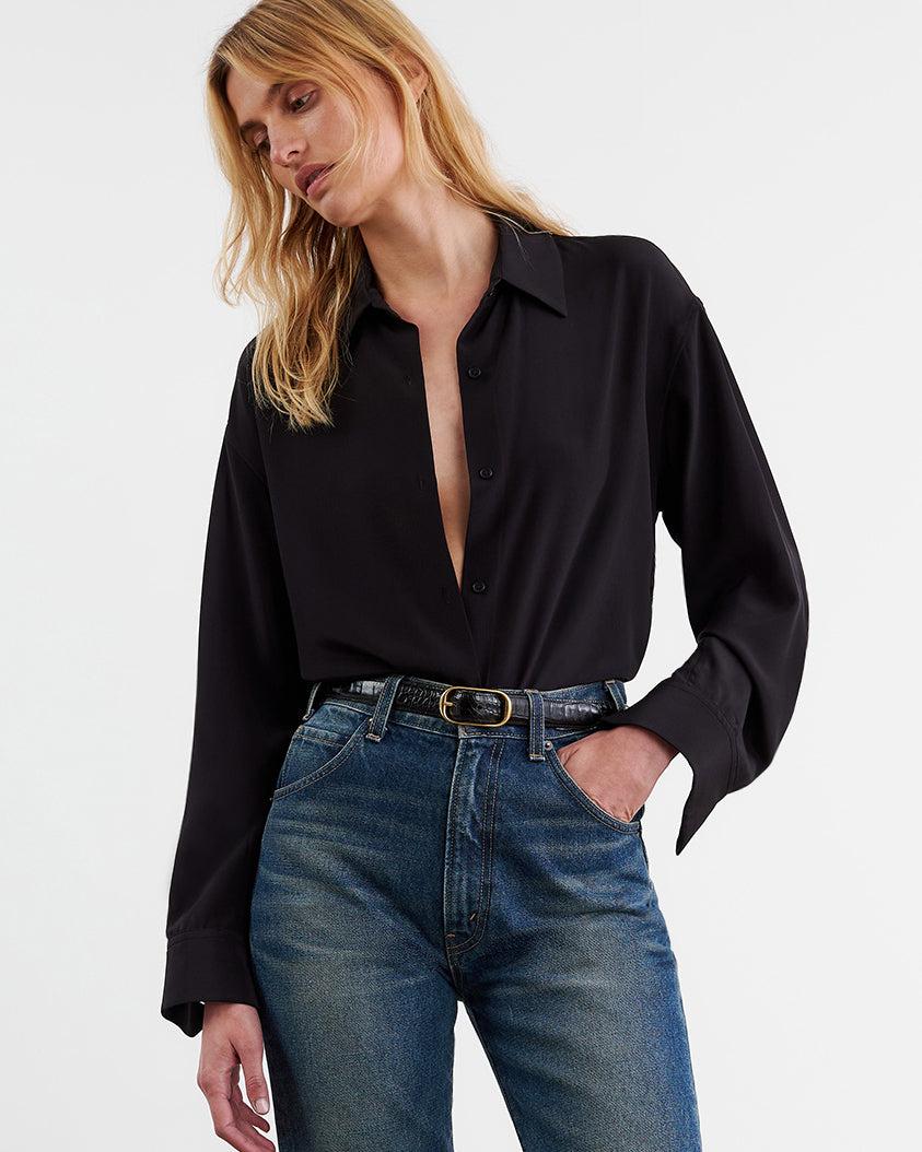 Nili Lotan JULIEN SILK BLOUSE BLACK
