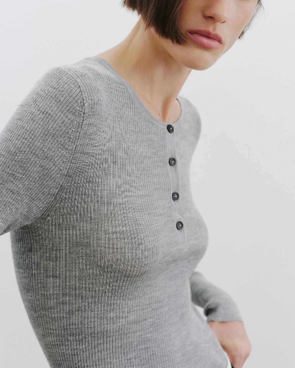 Nili Lotan KLARISE HENLEY KNIT MEDIUM GREY MELANGE