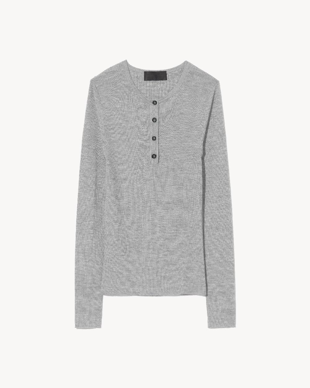 nili lotan KLARISE HENLEY KNIT MEDIUM GREY MELANGE